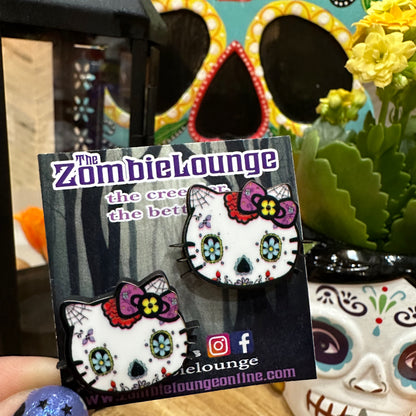 Sugar Skull Kitty Earrings