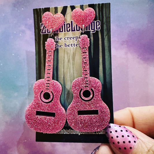 Glitter Guitar Earrings