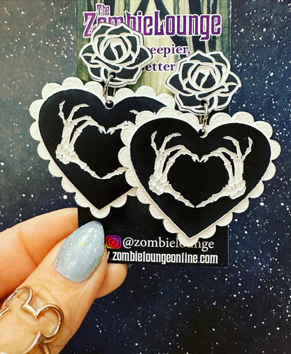 Skeleton Hands Heart Earrings