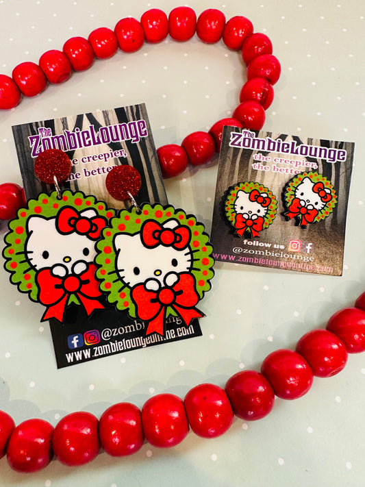 Christmas Kitty Wreath Earrings