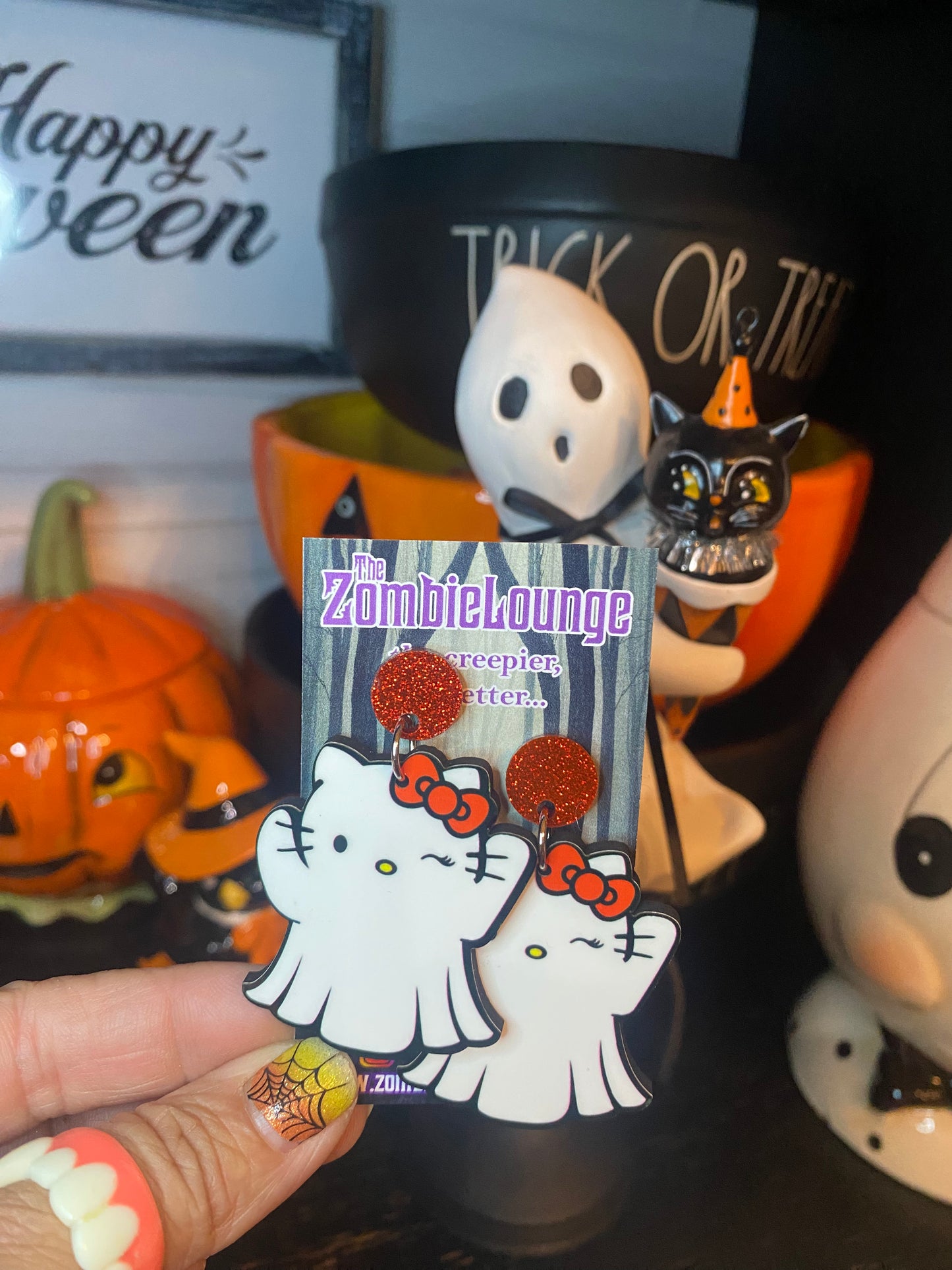 Halloween Ghost Kitty Earrings