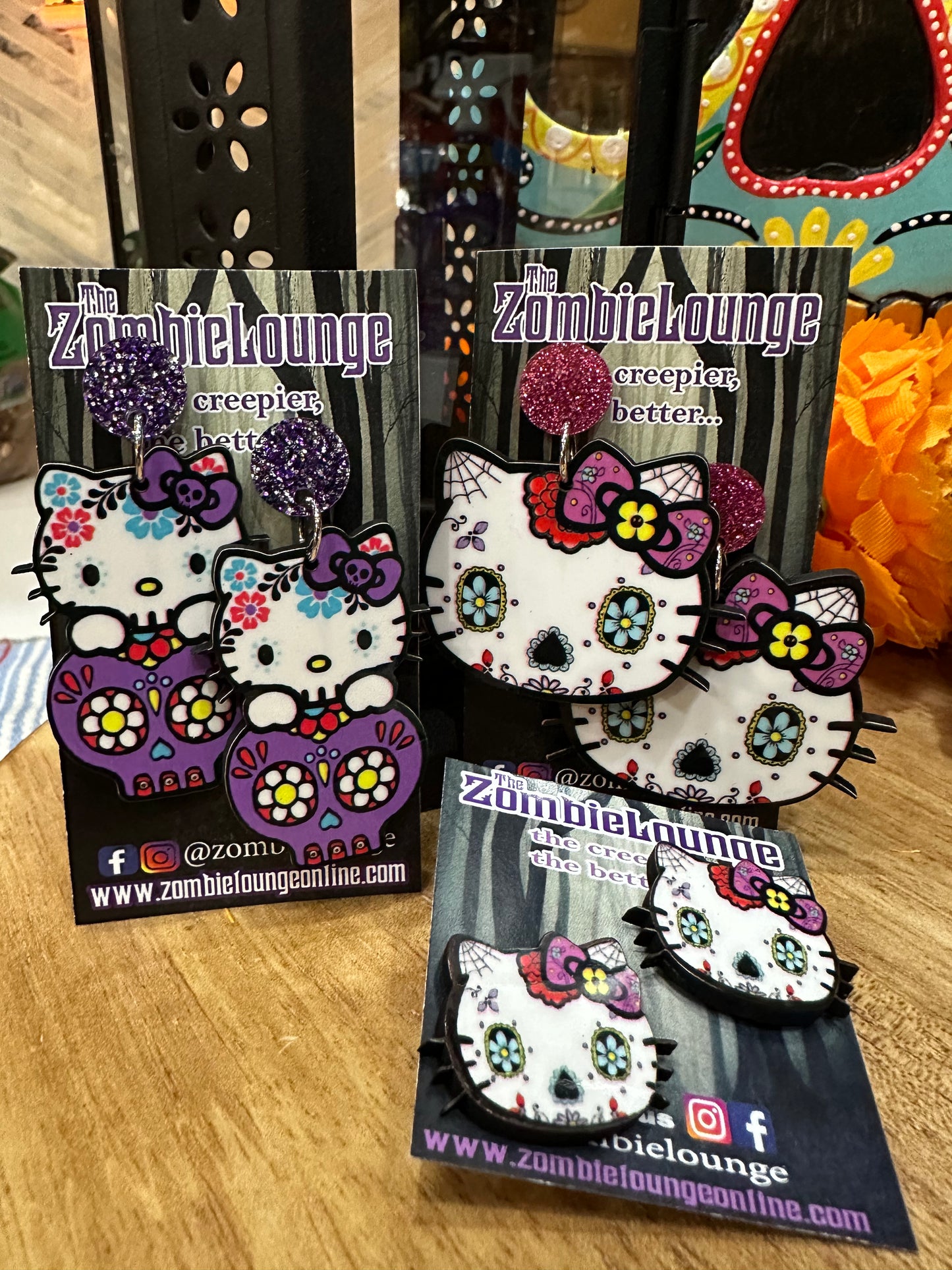 Sugar Skull Kitty Earrings