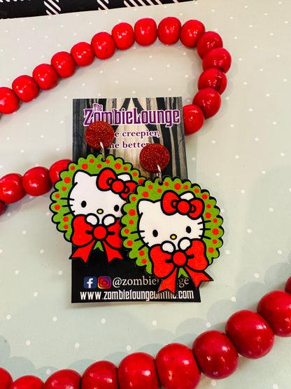 Christmas Kitty Wreath Earrings