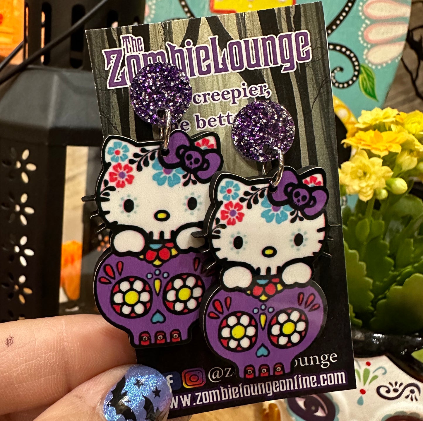 Sugar Skull Kitty Earrings