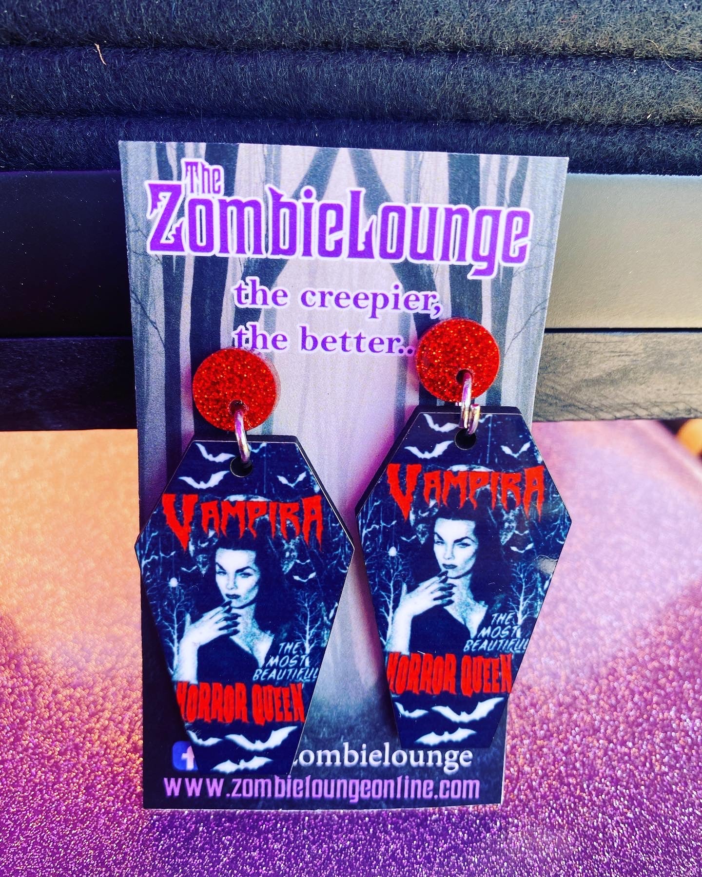Coffin Vampira Red Earrings