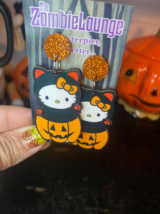 Halloween Pumpkin Kitty Earrings