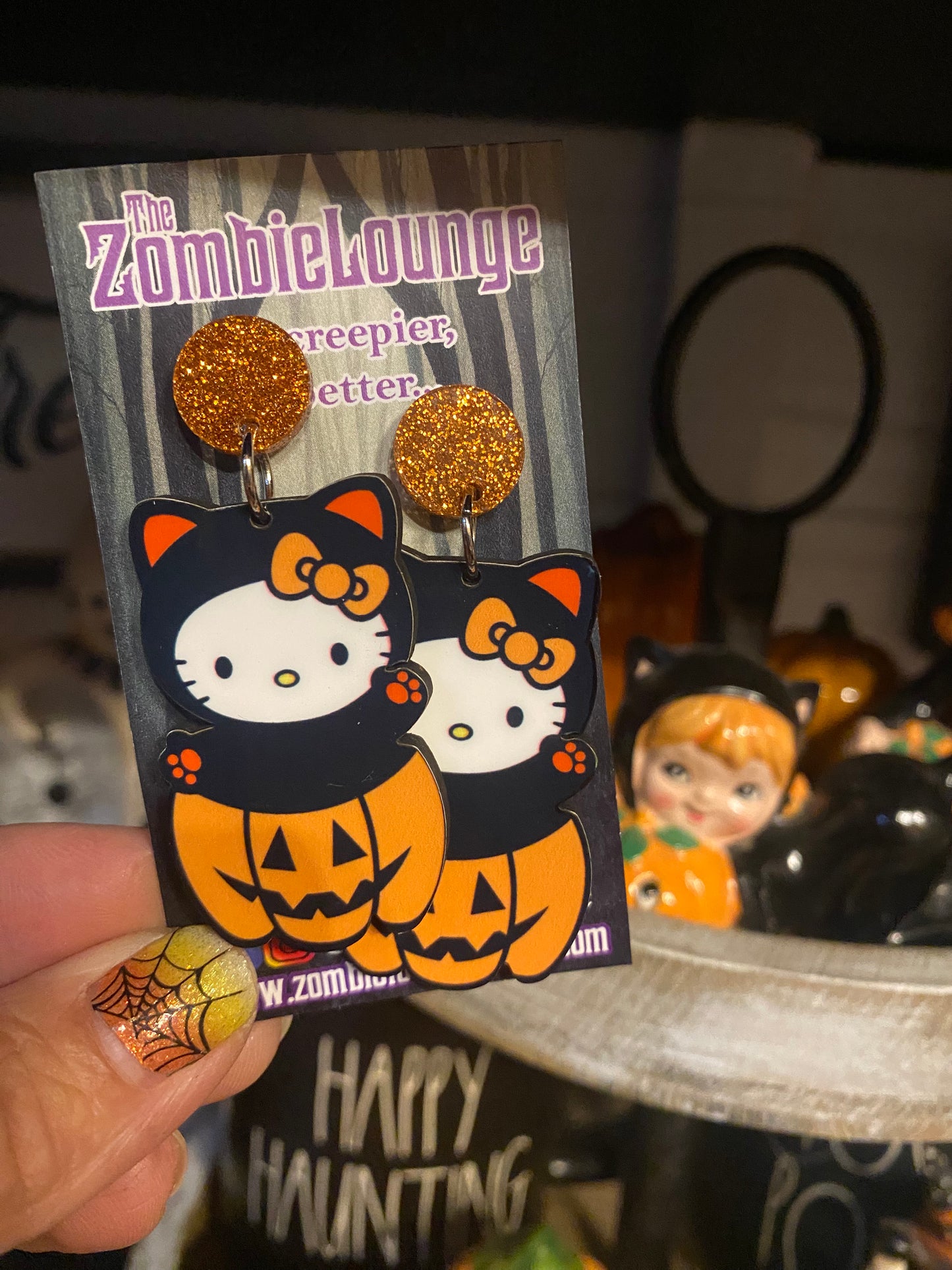 Halloween Pumpkin Kitty Earrings