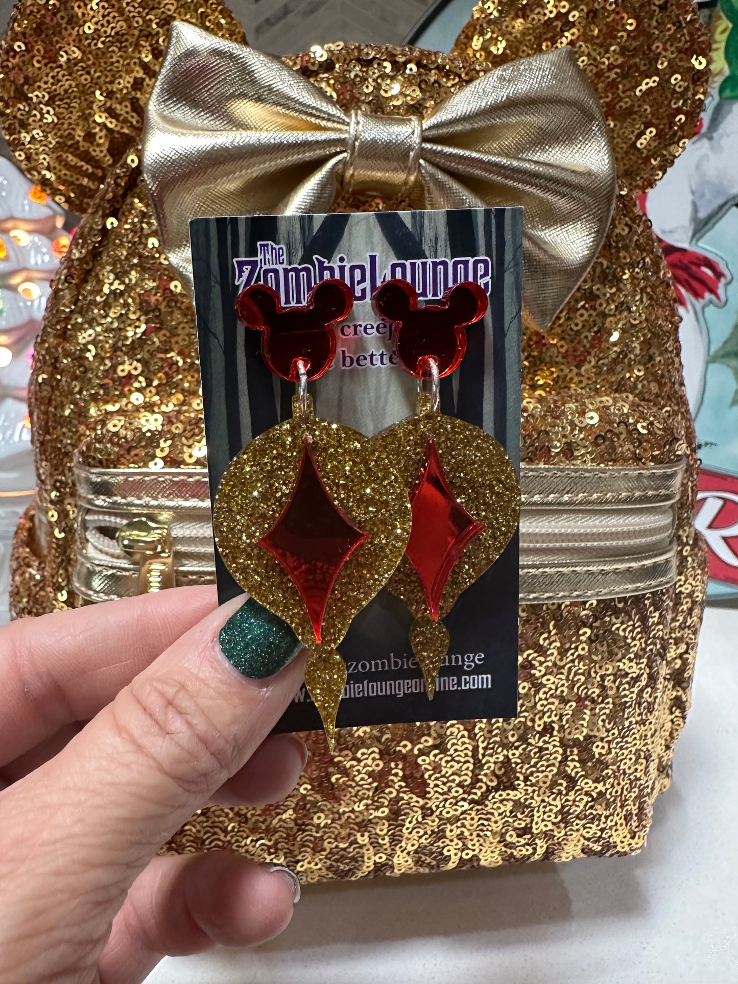 Retro Christmas Ornament Mouse Earrings