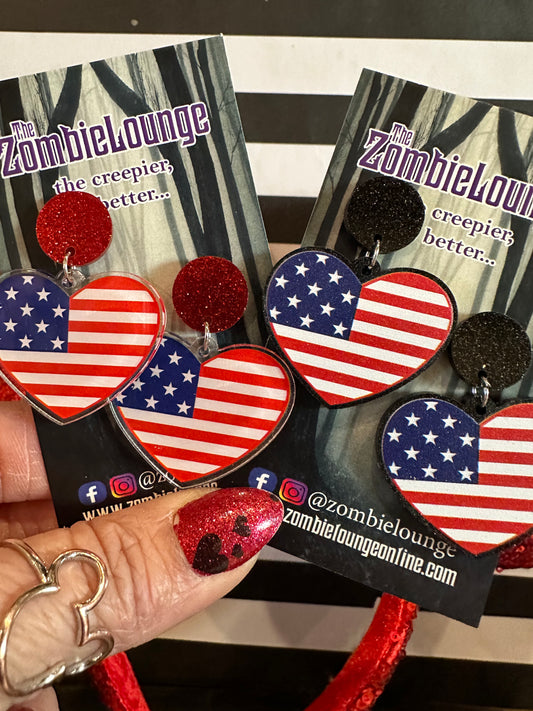 July American Flag Heart Earrings