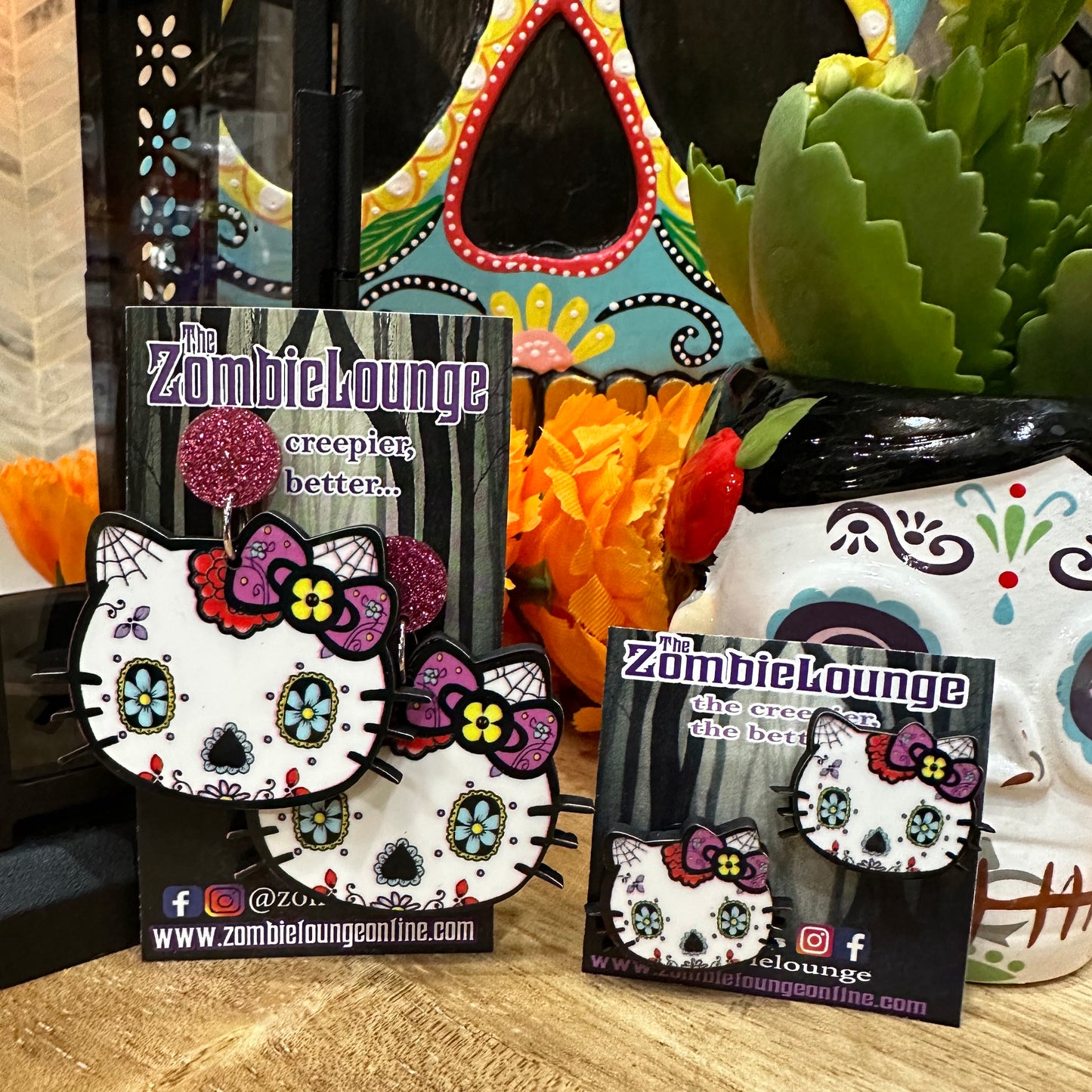 Sugar Skull Kitty Earrings