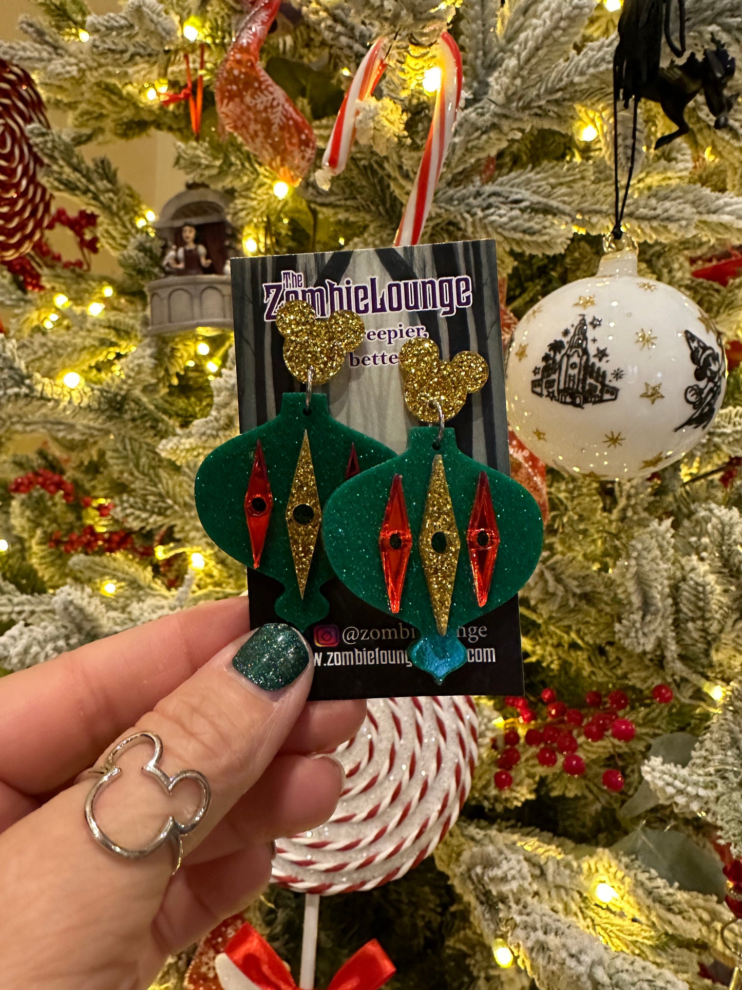 Retro Christmas Ornament Mouse Earrings
