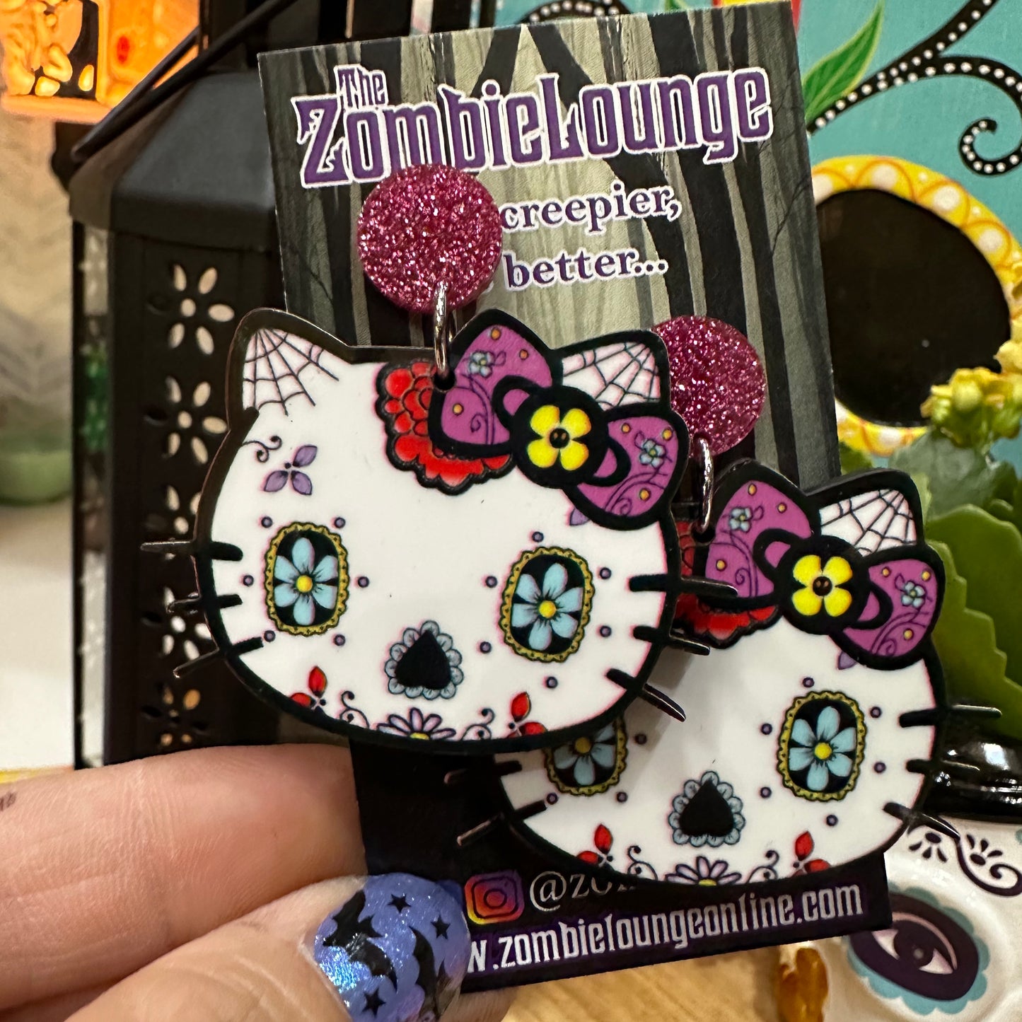 Sugar Skull Kitty Earrings