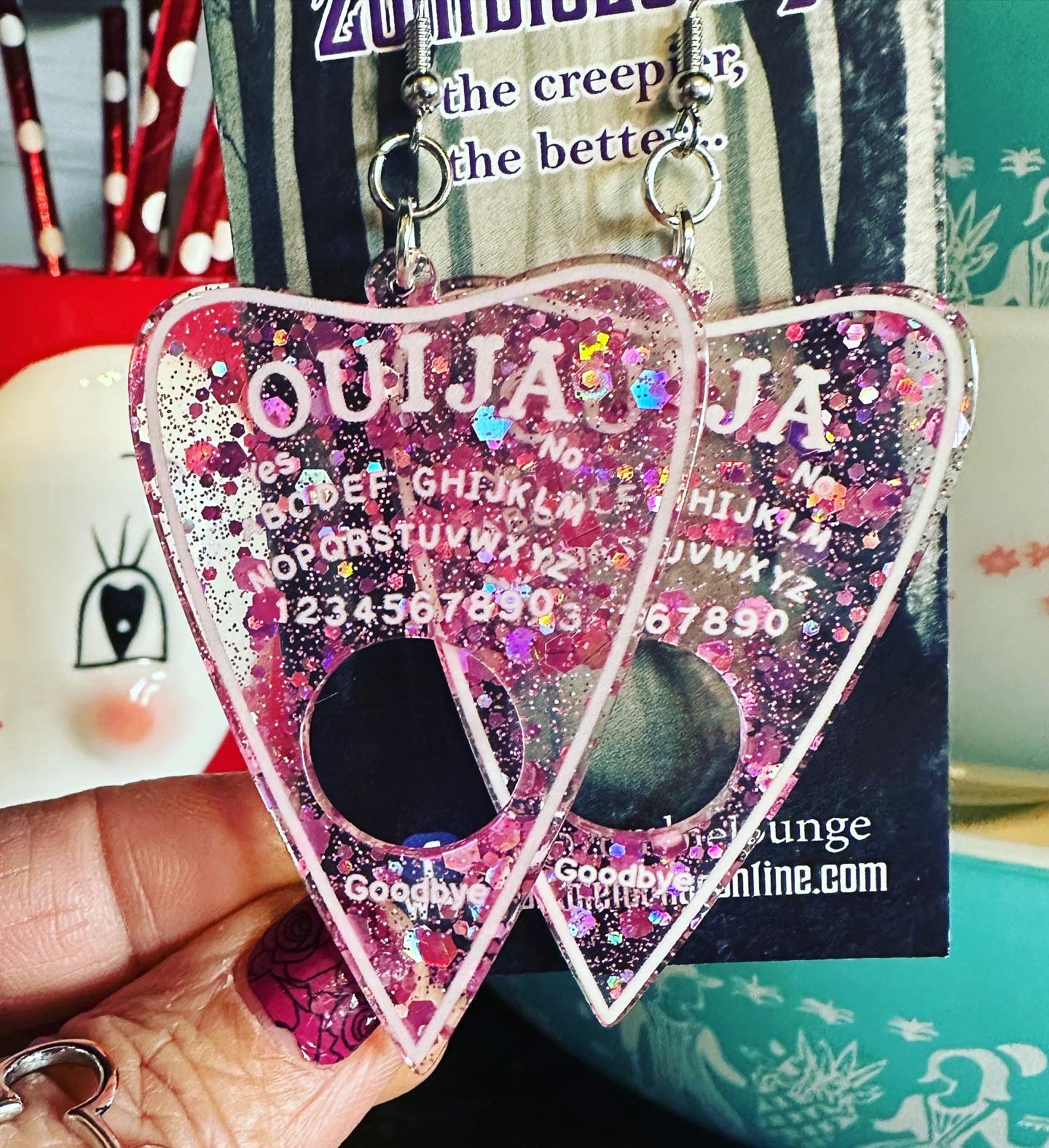 Ouija Glitter Planchette Earrings