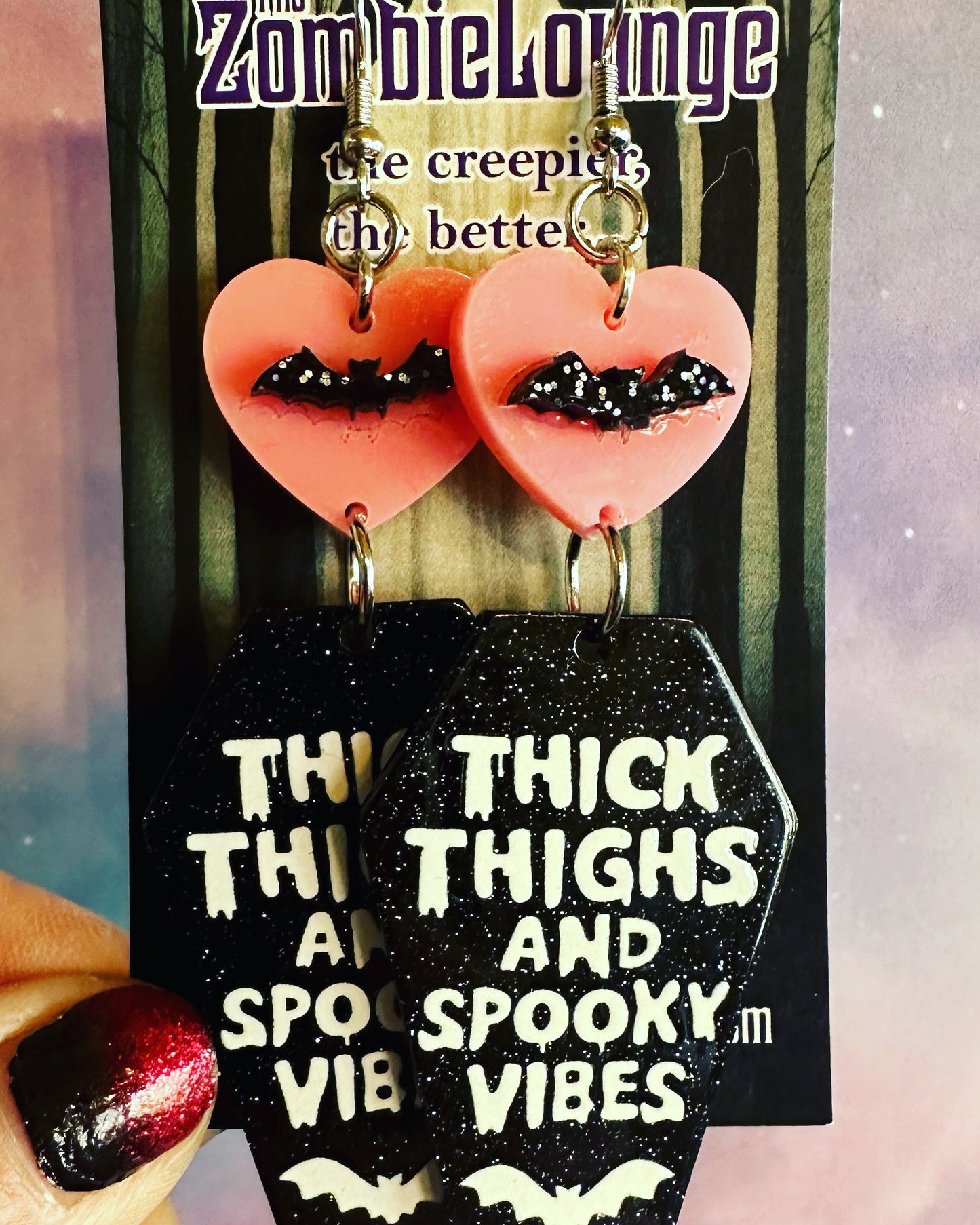 Thick Thighs and Spooky Vibes Heart Earrings