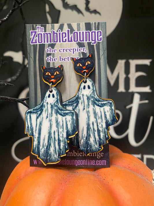 Vintage Style Ghost and Cat Earrings
